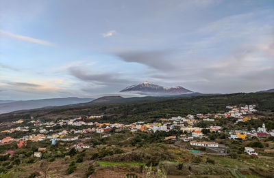 High angle view of townscape against sky