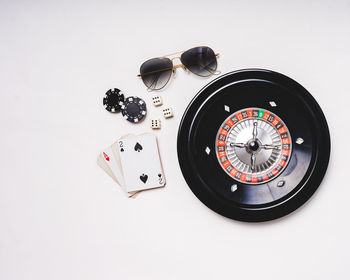 Close-up of clock against white background