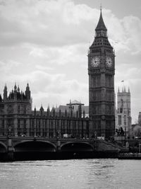 Big ben in city against cloudy sky