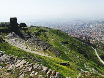 High angle view of cityscape against sky