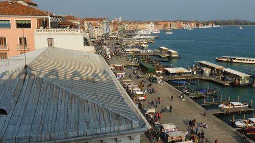 High angle view of buildings in city