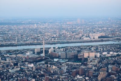 High angle view of buildings in city