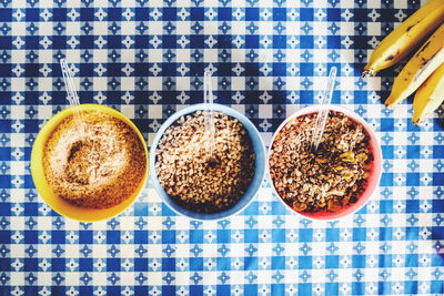 High angle view of breakfast on table