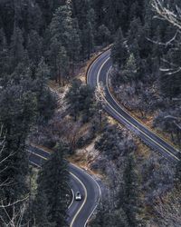 Aerial view of winding road