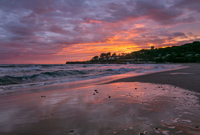 Scenic view of beach against sky during sunset