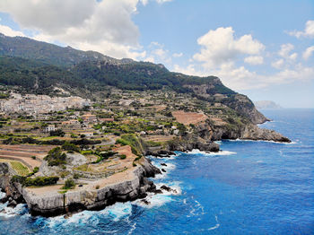 Scenic view of bay against sky