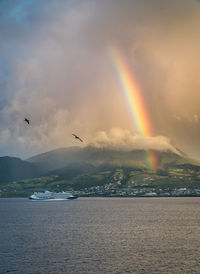 Scenic view of rainbow over sea against sky