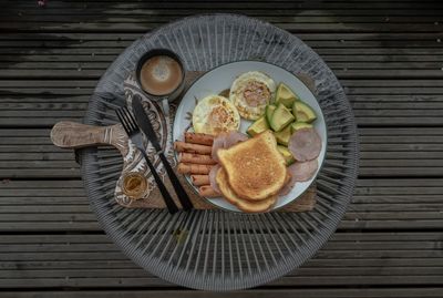 High angle view of food in plate on table