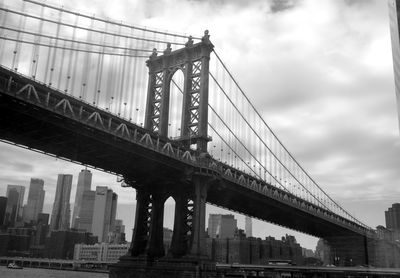 Low angle view of bridge against cloudy sky