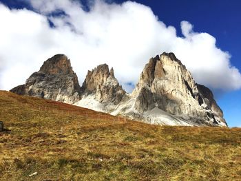 Scenic view of mountains against cloudy sky