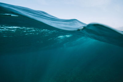 Split image of ripples in the ocean surface