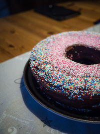 High angle view of cake on table