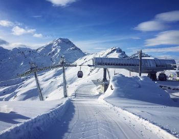 Snow covered landscape against sky