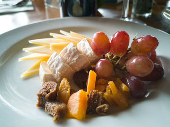 Close-up of fruits served in plate