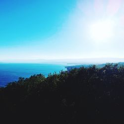 Scenic view of sea against clear blue sky