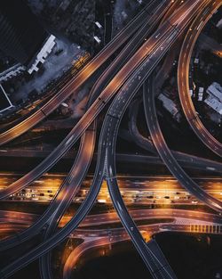 High angle view of highway at night