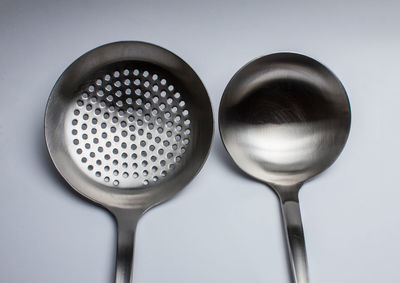 Directly above shot of spoon against white background