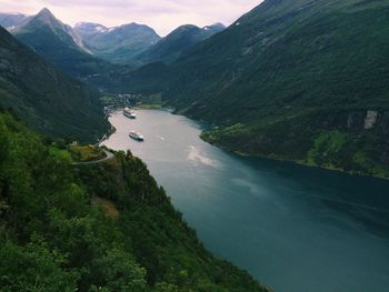 Aerial view of the geiranger fjord in norway