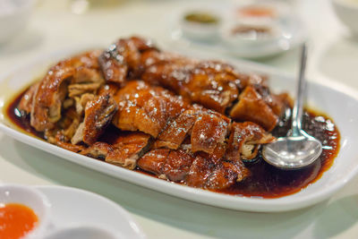 Close-up of meal served in plate