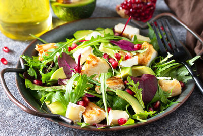 Close-up of salad in plate on table