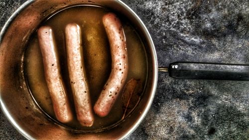 High angle view of meat in container