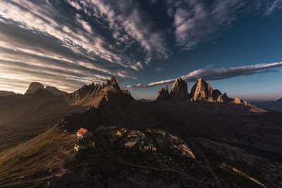 Scenic view of mountains against sky during sunset