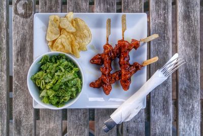 High angle view of food on table