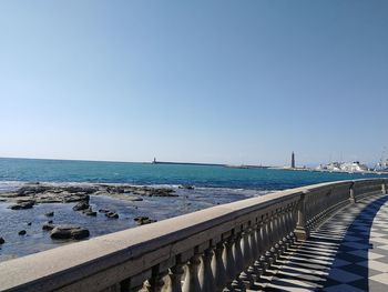 Scenic view of sea against clear blue sky