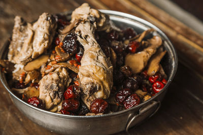 High angle view of food in bowl on table