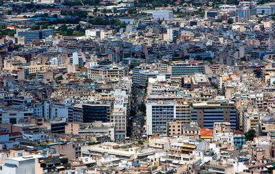 High angle view of buildings in city