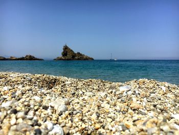 Scenic view of sea against clear sky