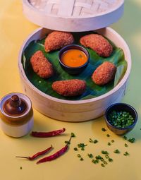 High angle view of food on table
