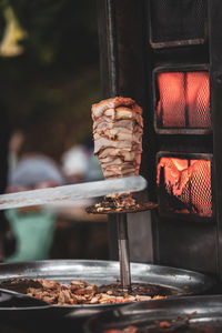 Close-up of food on barbecue grill