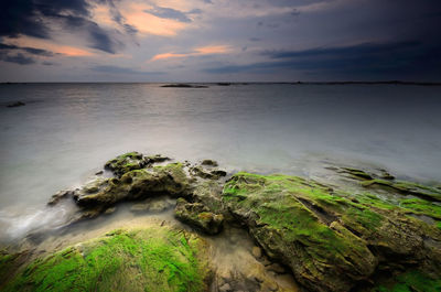 Scenic view of sea against cloudy sky