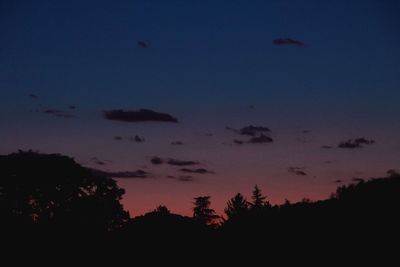 Low angle view of silhouette trees against sky at sunset