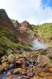 View of stream flowing through rocks