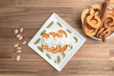 High angle view of food on table