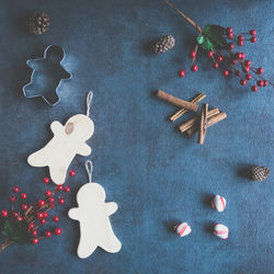 Directly above shot of christmas decorations on table