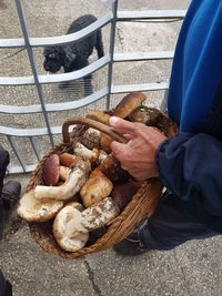 High angle view of man preparing food