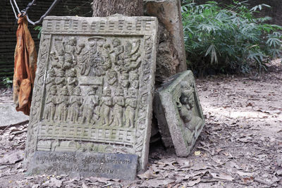 Close-up of carving on stone wall