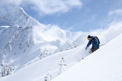 Man skiing in backcountry at mt. baker, washington