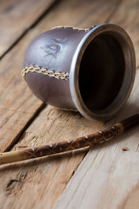 Close-up of leather on table