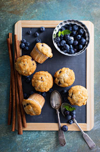 High angle view of food on table