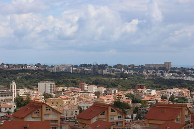 High angle view of townscape against sky