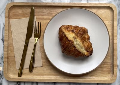 High angle view of food in plate on table