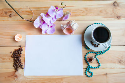 High angle view of coffee on table