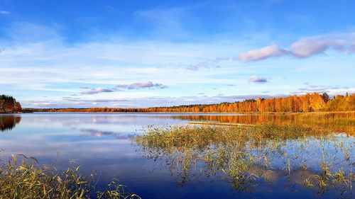 Scenic view of lake against sky during autumn