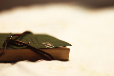 Close-up of book on table