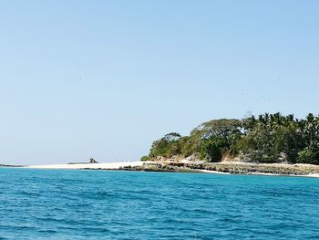 Scenic view of sea against clear sky