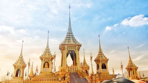 Low angle view of temples against sky